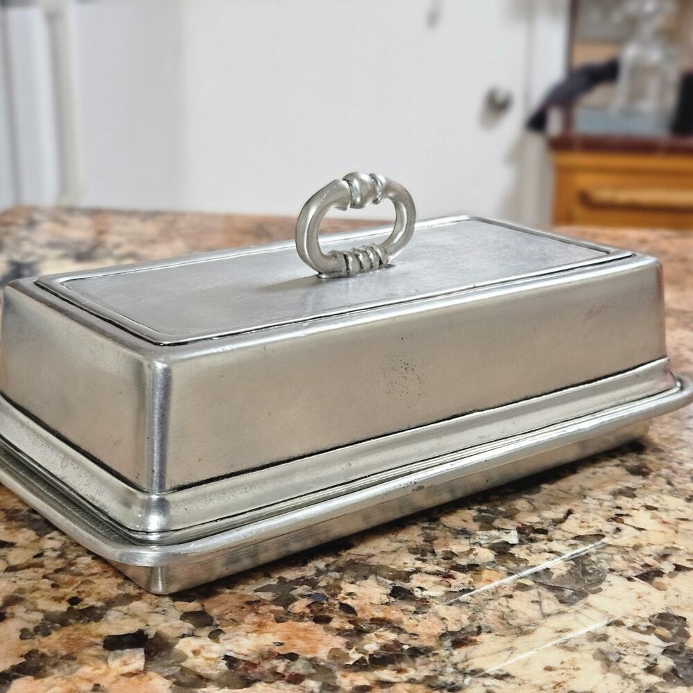 MATCH Pewter Covered Butter Dish Glass Handcrafted Artisan Modern Heirloom